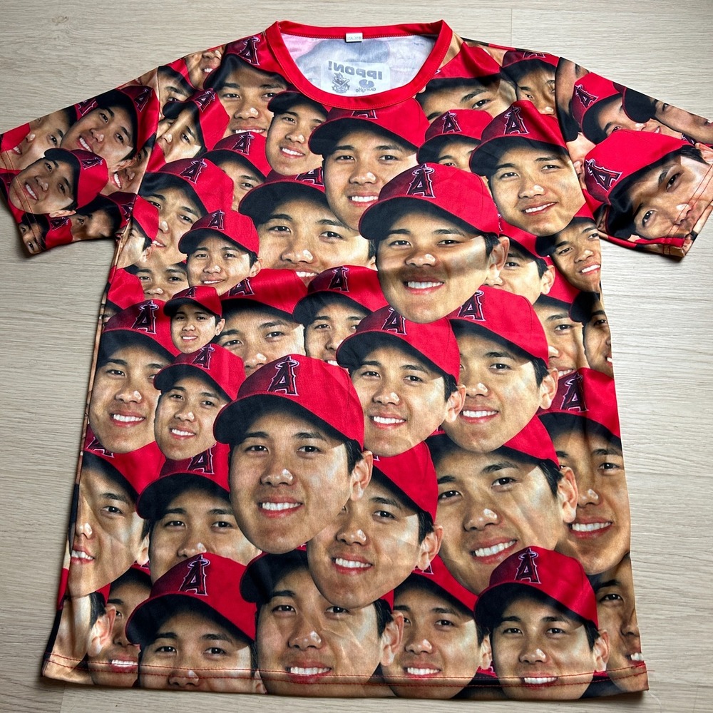 LA Angels Shohei Ohtani Face All Over Print Shirt Mens XL SGA Stadium Giveaway